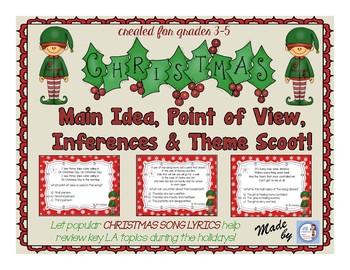 Preview of Christmas Song Lyric SCOOT for Theme, Main idea, Point of View, & Inferences!