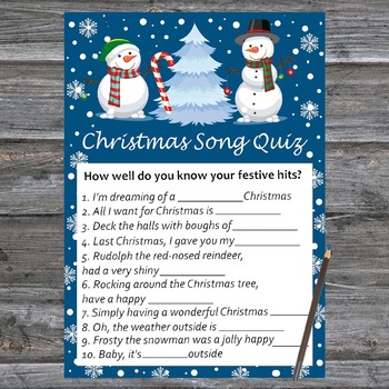 Christmas Song Trivia Game Printable,Cute snowman Christmas Activity
