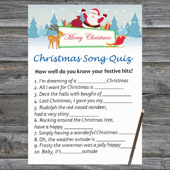 Christmas Song Trivia Game Printable,Happy Santa reindeer Christmas ...