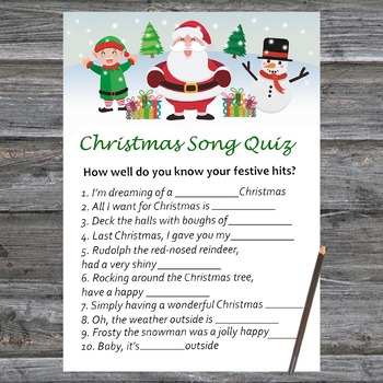 Christmas Song Trivia Game Printable,Santa Claus Christmas Activity