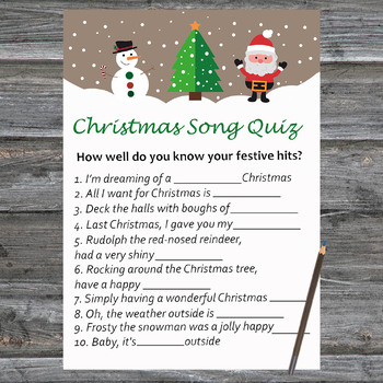 Christmas Song Trivia Game Printable,Santa claus and Snowman Christmas ...