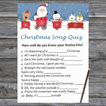 Christmas Song Trivia Game Printable,santa Claus Train Christmas Activity