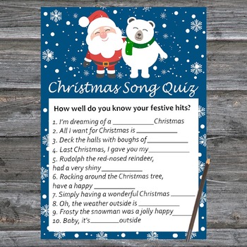 Christmas Song Trivia Game Printable,Santa polar bear Christmas Activity