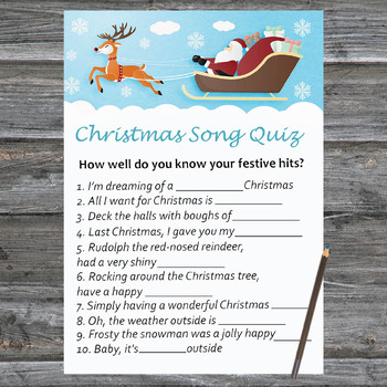 Christmas Song Trivia Game Printable,Santa reindeer Christmas Activity