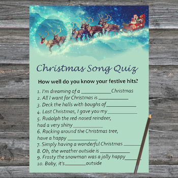 Christmas Song Trivia Game Printable,Santa's sleigh fly Christmas Activity