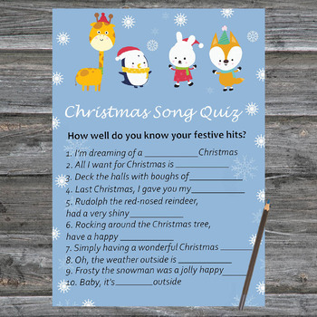 Christmas Song Trivia Game Printable,Winter animals Christmas Activity