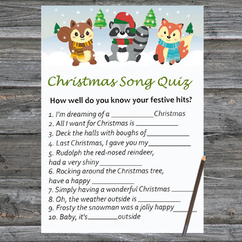 Christmas Song Trivia Game Printable,Woodland animals Christmas Activity