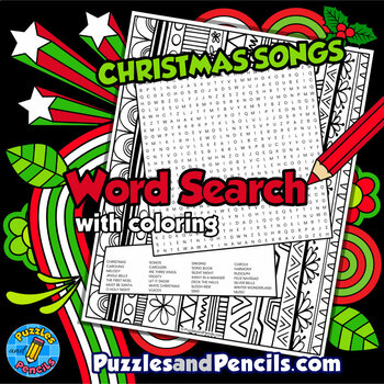 Holiday Songs Word Search Puzzle Activity Page with Coloring, Christmas  Songs