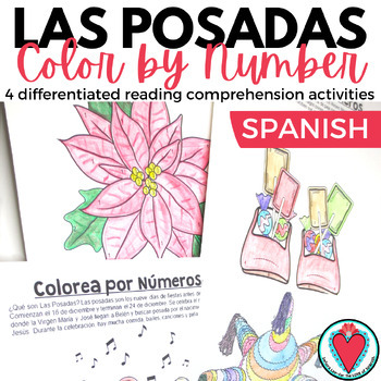 Preview of Christmas Spanish Color by Number Activity Sheets Las Posadas Reading