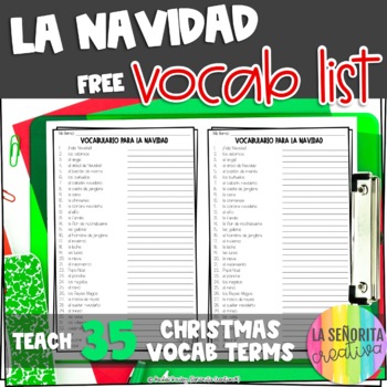 Preview of Christmas Spanish Vocab List FREE | la Navidad