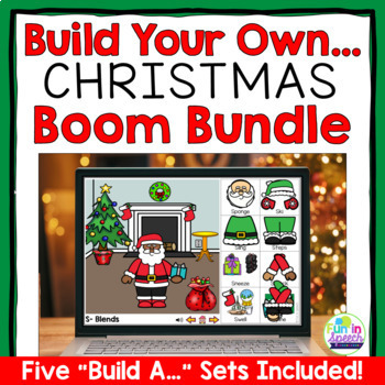 Preview of Christmas Speech Therapy Boom Cards Build A... Bundle