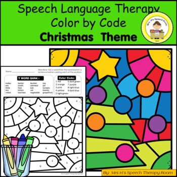 Preview of Christmas Speech Therapy Color By Code Grab and Go Activity