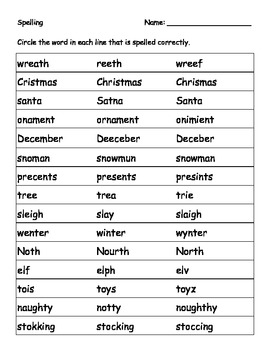 Christmas Spelling Words For Third Grade