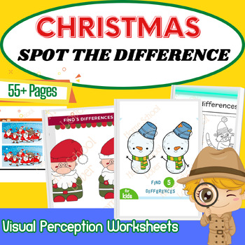 Preview of Christmas Spot The Difference Picture, Perception Skill, 55 picture pages