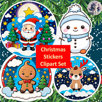 Preview of Free Christmas Sticker Set Clipart -Snowman,Santa ,Gingerbread & Reindeer