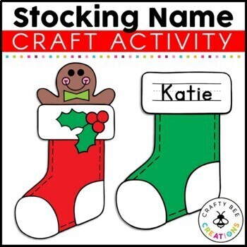 Preview of Christmas Stocking Name Craft | Easy Template | Preschool Kindergarten Activity