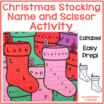 Preview of Christmas Stocking Name and Scissor Editable Craft
