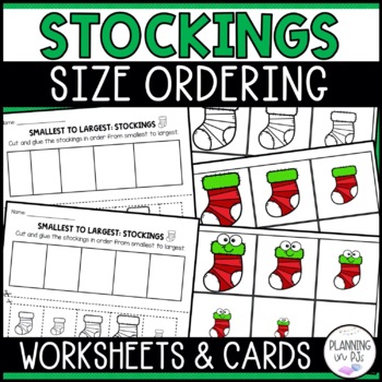Preview of Christmas Stockings Size Ordering | Order by Size Math Centers | Cut and Glue
