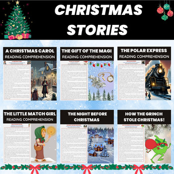 Preview of Christmas Stories Reading Comprehension Worksheets Bundle