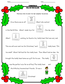 Christmas Story Fill In The Blank By Seriously Silly In Second Tpt