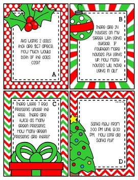 Christmas Story Problems Task Cards--FREEBIE by Over the Hills | TpT