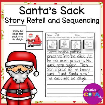 Preview of Christmas Story Retell Sequence Pictures and Sentence Writing Center Worksheets