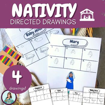 Preview of How to Draw the Christmas Story Worksheets - Nativity Directed Drawing