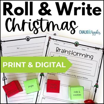 Preview of Christmas Story Writing Prompts & Paper Roll a Story Christmas Writing Activity