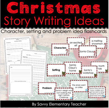 Preview of Christmas Story Writing Template Idea Kit (Characters, setting, problem cards)