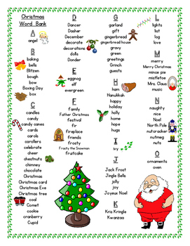 christmas word bank for creative writing