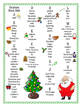 Preview of Christmas Vocabulary Student Printable Word Bank/List