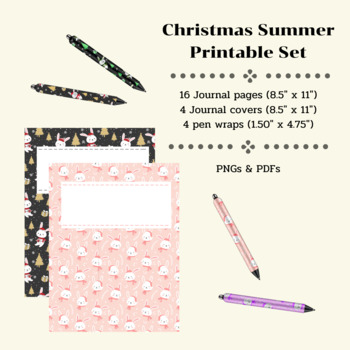 Preview of Christmas Summer Printable Set : 4 Journal Covers, 16 Pages, and 4 Pen Wraps