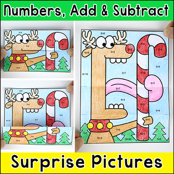 Preview of Christmas Color by Number Surprise Pictures: Addition & Subtraction