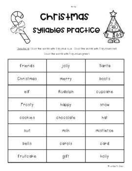 Christmas Syllables Color Sort by 4 Little Baers | TpT