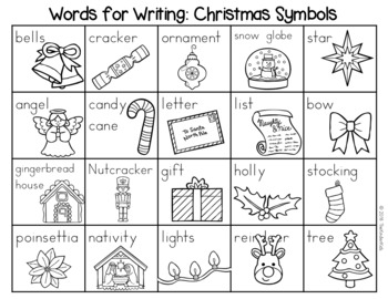 Christmas Symbols Word List - Writing Center by The Kinder Kids | TpT