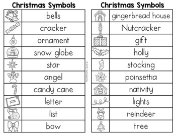 Christmas Symbols Word List - Writing Center by The Kinder Kids | TPT