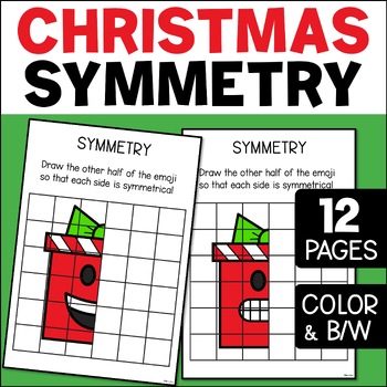 Preview of Christmas Symmetry Drawing Worksheets, Math & Art Worksheets - Line of Symmetry