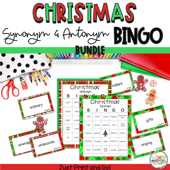 Preview of Christmas Synonym and Antonym Bingo BUNDLE