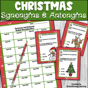 Preview of Christmas Synonyms & Antonyms Task Cards Using Context Clues
