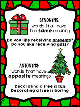 Christmas Synonyms and Antonyms Game by A Classroom for All Seasons