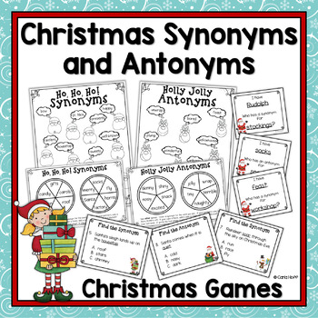Preview of Christmas Synonyms and Antonyms  Task Cards and Games