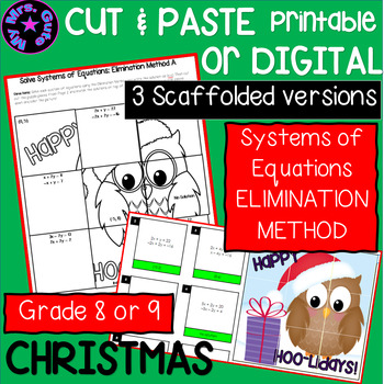 Preview of Christmas Systems of Equations by Elimination Worksheet or Digital