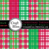 Christmas Tartan Red & Green Plaid Digital Papers Commerci