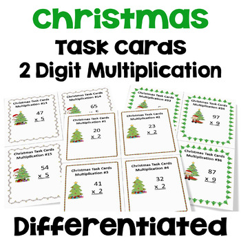 Preview of Christmas Task Cards for 2 Digit Multiplication - Differentiated
