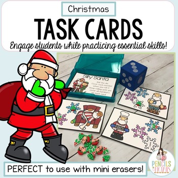 Preview of Christmas Task Cards | Mini Eraser Activities for December | PreK | Kindergarten