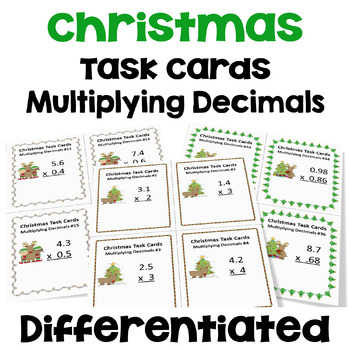 Preview of Christmas Multiplying Decimals Task Cards - Differentiated