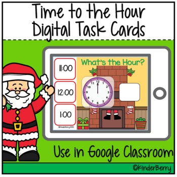 Preview of Christmas Telling Time Hour Digital Task Cards Distance Learning