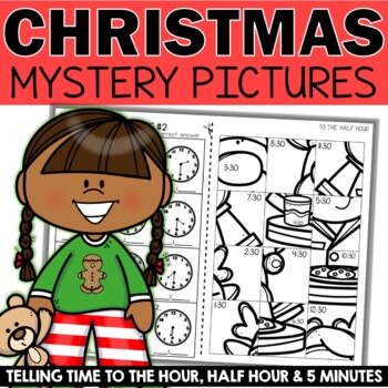 Preview of Christmas Telling Time Math Worksheets Mystery Pictures | Christmas Activities