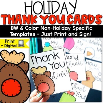 Preview of Christmas Thank You Cards Holiday Notes Printable Templates