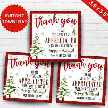 Christmas Thank You Gift Tags, Teacher Staff Employee Nurse Volunteer Staff